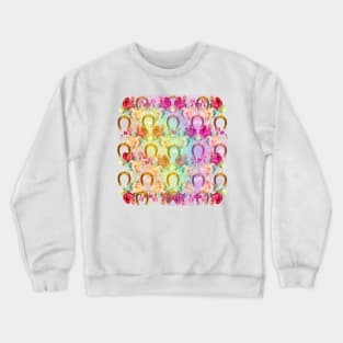 Pattern. Roses, Rainbow and Gold Horseshoes Crewneck Sweatshirt